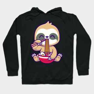 Cute Sloth Eating Ramen Bowl With Chopstick Cartoon Hoodie